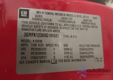 2008 Chevrolet Avalanche 1500 Ltz из США, поврежденный, VIN 3GNFK123X8G141691